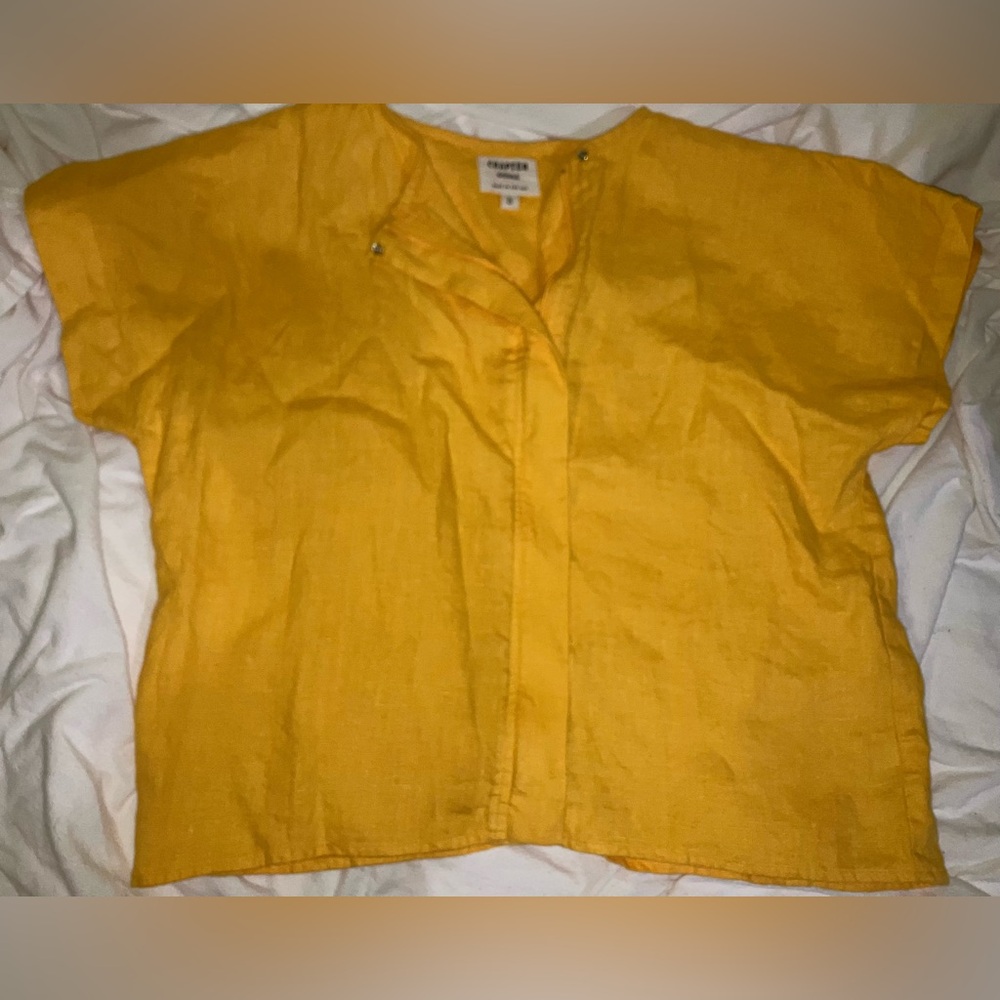 Chapter Goods soft linen top blouse shirt size S yellow oversize boxy zip front